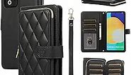 Wallet Case for Samsung Galaxy A53 5G with Detachable Wrist Strap, 9+ Card Slots Zipper Purse, Luxury PU Leather Stand Full Body Phone Cover for A 53 G5 53A SM A536U 6.5" 2022 Women Black