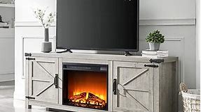 OKD Fireplace 66" TV Stand for 75 inch TV, Farmhouse Barn Door Media Console, Entertainment Center with 23" Electric Fireplace, Light Rustic Oak - Walmart.com
