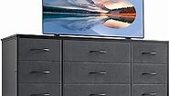 EnHomee Dresser TV Stand with Drawers, Media Console Table for 60 '', TV Console with 9 Drawers for Bedroom, Entertainment Center with Sturdy Metal Frame & Wood Top, Living Room, Hallway, Grey