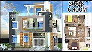 30-0"x36'-0" 2 Floor 6 Room 3D House Plan | Modern Villa Design | Gopal Architecture