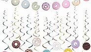 4-Sets Donut Party Banners & Spiral Danglers Decoration Donut Garland Kit Donut Party Decorations Donuts Hanging Swirl Papercutouts Ceremony décor.