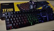 T-WOLF TF200 Rainbow LED Gaming Keyboard And Mouse Combo UNBOXING AND REVIEW