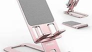 Cell Phone Stand, Fully Foldable Phone Holder for Desk, Desktop Mobile Phone Cradle Dock Compatible with iPhone, Samsung Galaxy, iPad Mini, Tablets Up to 10” (Rose Gold)