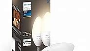 Philips Hue Smart 40W B39 Candle-Shaped LED Bulb - Soft Warm White Light - 2 Pack - 450LM - E12 - Indoor - Control with Hue App - Works with Alexa, Google Assistant and Apple Homekit