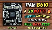 PAM 8610 20 Watt Class D Stereo Amplifier Full Test + All Connection + Overload | Pam 8610 Amplifier