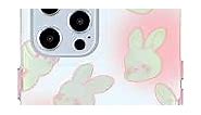 YWYUHE Pink Holographic Bunny Phone Case for iPhone 13 Pro Max, Cute Flower Laser Korean Cartoon Rabbit Case for Women Girls
