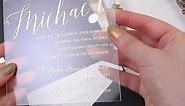 36. DIY gold clear acrylic wedding invitation with black pocket for modern wedding