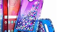 Moto Z Force Case wtih [Tempered Glass Screen Protector], NageBee Quicksand Liquid Floating Shiny Glitter Flowing Bling Diamond Case for Motorola Moto Z Force Droid XT1650 (2016) - Purple/Blue