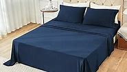 Yibeizi Navy Blue Queen Sheet Sets-Luxury Hotel Style-Extra Deep Pocket Fitted Bed Sheet Set-Microfiber Bedding Sheets & Pillowcases-Soft Cooling Bedsheet 4 Piece
