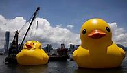 Giant inflatable duck deflates in Hong Kong’s Victoria Harbor