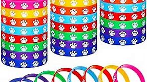 48 Pcs Paw Print Rubber Bracelets Multicolor Silicone Stretch Wristbands for Birthday Party Supplies, 8 Colors