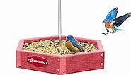 Kingsyard Platform Bird Feeder for Outdoor Hanging - Rugged Recycled Plastic Wild Bird Feeding Station with Adjustable Dome & Metal Mesh Tray, Red
