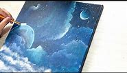 Easy Acrylic Painting Idea for Beginners / Imaginary World / Floating Island Black Canvas Painting