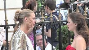 Leighton Meester and Blake Lively on the set of Gossip Girl in Paris at Avenue Montaigne