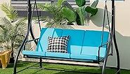 Tangkula 3 Person Porch Swing, 2-in-1 Convertible Patio Swing Bed with Removable Cushions, Solid Steel Structure, Outdoor Swing with Adjustable Canopy for Backyard, Balcony, Poolside (Turquoise)