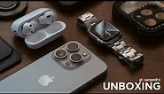 Titanium iPhone 15 Pro - First Class | Apple Watch Series 9 & AirPods Pro USB-C Unboxing (ASMR)