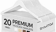 Smartor Wooden Hangers 20 Pack, Sturdy Coat Hangers for Closet, Quality Non Slip Hangers, Premium Heavy Duty Hangers, Durable Coat Hanger, Pants Hanger, Suit Hangers, with 360° Rose Gold Hook, White