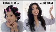 BIG, BOUNCY HAIR BLOWOUT | hair rollers tutorial