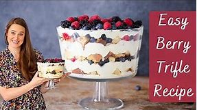 EASY BERRY TRIFLE RECIPE: Trifle with layers of vanilla pound cake and fresh summer berries!