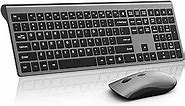 Wireless Mouse and Keyboard Combo, Silent Full-Size Computer Keyboard with Calculator Button, 2400 DPI Mouse, Quiet Click, Slim Cordless USB Keyboard Mouse Set for Laptop PC Windows Mac - Black Gray