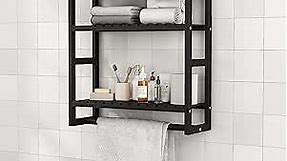 Galood Over The Toilet Storage Bathroom Storage Shelves Organizer Adjustable 3 Tiers Floating Shelves for Wall Mounted with Hanging Rod (Black)