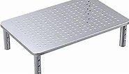 HUANUO Monitor Stand Riser - 3 Height Adjustable Monitor Stand for Laptop, Computer, iMac, PC, Printer, Desktop Ergonomic Metal Monitor Riser Stand with Mesh Platform (Silver)