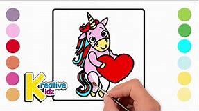 How to Draw and Color a Unicorn with a Heart | Unicorns Coloring Book and Page Art for Kids | 🤘🏻💓🦄