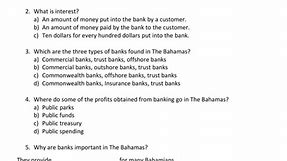 Social Studies- Banks and Insurance -The Bahamas worksheet