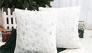 AQOTHES Soft Faux Fur Fuzzy Cute Decorative Throw Pillows Covers with Snowflake Glitter Printed Pillowcases for Christmas Decor Home Bed Room Sofa Chair Couch, Ivory, 18x18 inch, Pack of 2