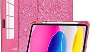 OKP for New iPad 10th Generation Case 2022, ipad 10.9 inch Case with Trifold Stand, Auto Wake/Sleep, ipad 10 gen Protective Cover with Slim Lightweight Clear PC Back Shell for Women, Glitter Pink