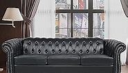 MIYZEAL Chesterfield Sofa, Tufted Leather Couch Upholstered Sofa with Low Back, Roll Arm Classic 3 Seater PU Leather Couch for Living Room Bedroom Office (Black)