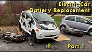 Replacing an Electric Car Battery Pack, Part 1 (Mitsubishi iMiEV battery swap)
