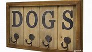 MyGift Vintage Brown Wood Wall Mounted Dog Leash Holder with 4 Antique Metal Hooks