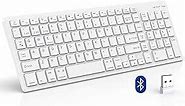 Wireless Keyboard, Bluetooth Keyboard Rechargeable, Bluetooth 5.0 + 2.4G Dual Mode Keyboard with Numeric Pad, Slim Full Size Keyboard for Macbook, Android, Windows, Laptop, Computer, Tablet (White)
