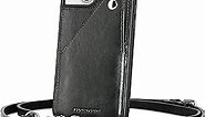 LUCKYCOIN Crossbody iPhone Case for iPhone 14, Genuine Leather iPhone 14 Crossbody Case with Card Holder and Adjustable Lanyard, Crossbody iPhone 14 Case for Full-Body Protection 6.1''-Black