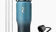 Trebo 32oz Insulated Water Bottle that Fits in Cup Holder, Stainless Steel Double Wall Tumbler Flask Bottles with Paracord Handle, with Straw Spout Lids, Keep Cold for 48 Hrs/Hot 24 Hrs,Indigo/Black