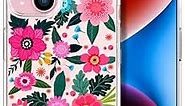 ENDIY iPhone 15 Case Pink for Women Girls Girly Cute Phone Case Clear with Design, Compatible with iPhone 15 Case Transparent, Colorful Flowers Floral Spring Blossom