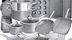 Home Hero Pots and Pans Set Non Stick - Induction Compatible Kitchen Cookware Sets + Bakeware Sets - Non Stick, PFOA Free, Oven Safe Pot and Pan Set Nonstick (23 Pcs - Granite)