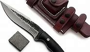 GCS Handmade Micarta Handle D2 Tool Steel Tactical knife Hunting Knife Camp Knife with leather sheath Full tang blade designed for Hunting & EDC GCS 240 (Black Handle)