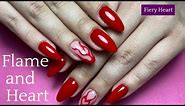 "Fiery Heart & Chic Design: Stunning Red Gel Nail Art Tutorial"