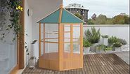 PawHut 69" Large Wooden Hexagonal Outdoor Aviary Flight Bird Cage with Covered Roof