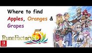 Where to find Apples, Oranges and Grapes in rune factory 5