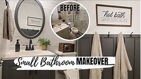 DIY Small bathroom makeover | Farmhouse bathroom transformation on a budget | Bathroom renovation