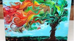 EASY Abstract Painting of Autumn TREE🍂🍃 Gradient Fall Foliage ~ Landscape Painting ~ Acrylic Pouring