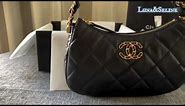 Chanel Womens Leather Trim Quilted lambskin Hobo Shoulder Bag Handbag Black#fashion #designer