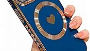 for iPhone 12 Case Compatible with MagSafe, Luxury Love Heart Soft Phone Case, Full Camera Lens Protection Magnetic Case for iPhone 12 for Women Girls (6.1") - Blue