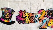 2024 New Year Eve Party Banner 3Pcs Happy New Year Banners New Years Party Decorations Colorful Happy New Years Hanging Cutouts for New Year Countdown Party Supplies