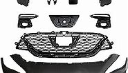 YLT AUTO Front Bumper Fog Light Cover Grille Replacement Kit Matte Black Front Air Intake Trim Radar Bracket for 2014-2022 Infiniti Q50 Front Skyline 400R Style