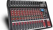 FULODE CT120S 12channel mixer audio,Console with Bluetooth USB, dj mixer,dj equipment for Computer Recording Input, 48V Power, Beginners