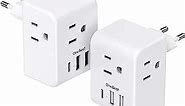 2 Pack European Travel Plug Adapter, International Power Plug Adapter with 3 Outlets 3 USB Charging Ports(1 USB C), Type C Plug Adapter Travel Essentials to Most Europe EU Spain Italy France Germany